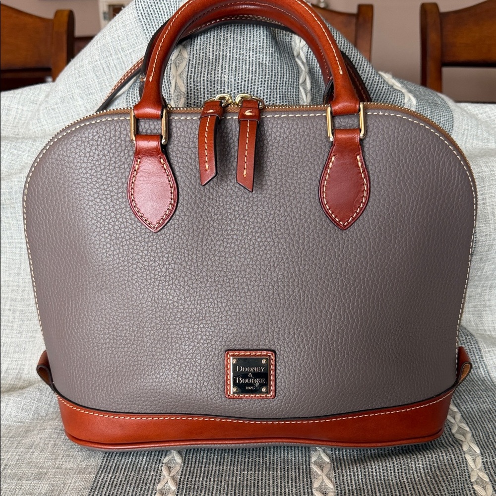 Dooney & Bourke Taupe and Chestnut Satchel